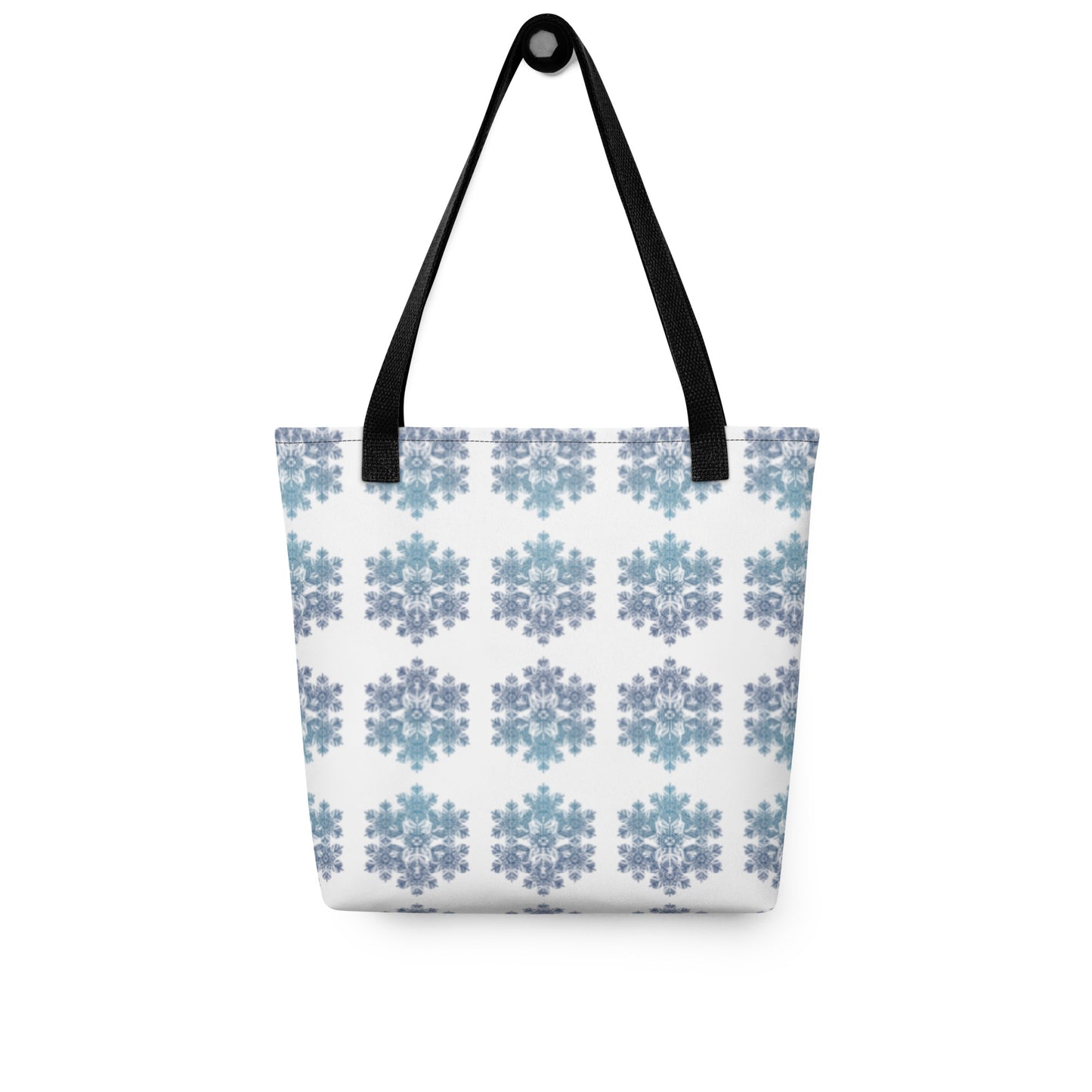 Tote Bag Snowflake Design Blue and White Black Dual Handle 15 in x 15 in