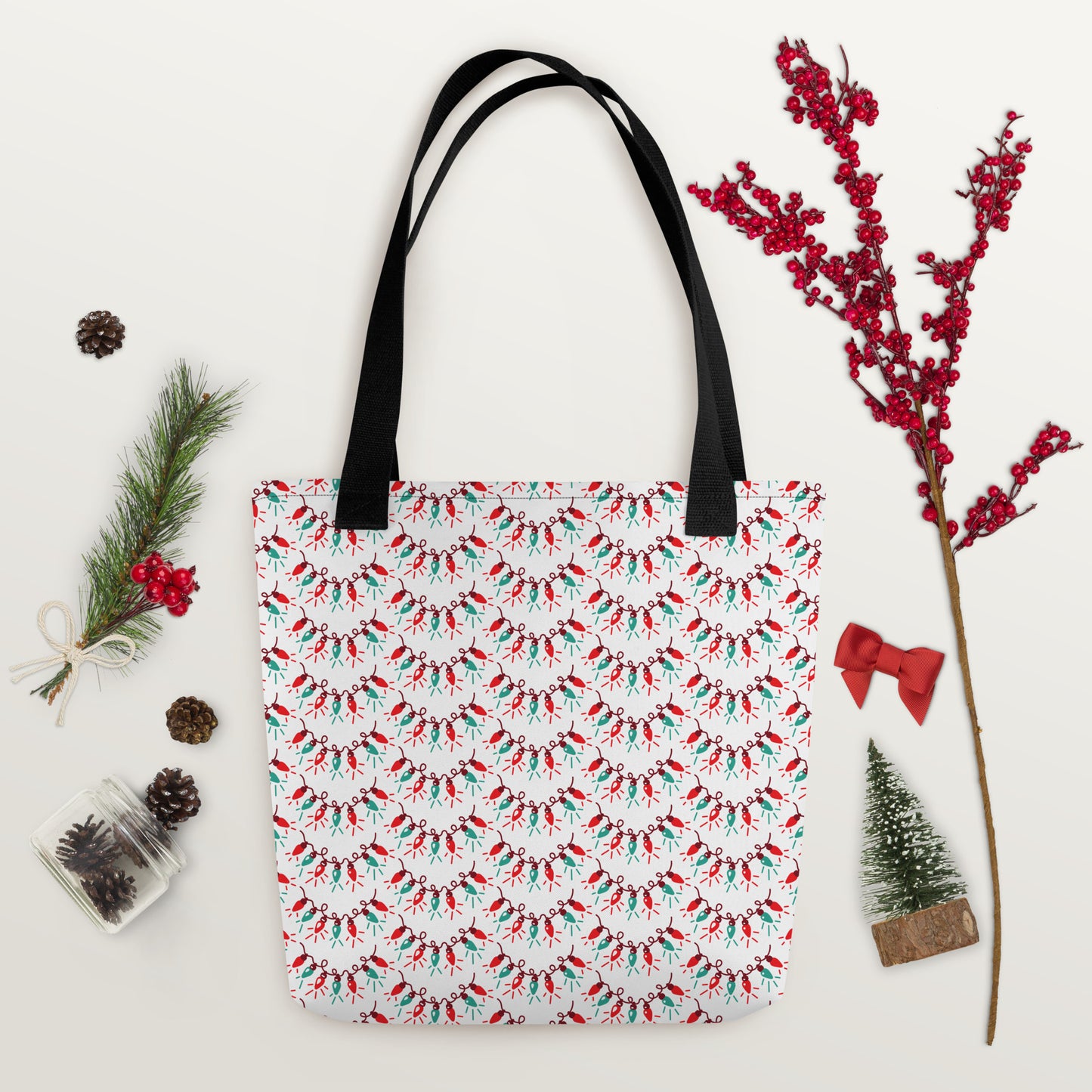 Tote Bag Christmas Lighting Design Large 2 Colors Dual Handle 15 in x 15 in