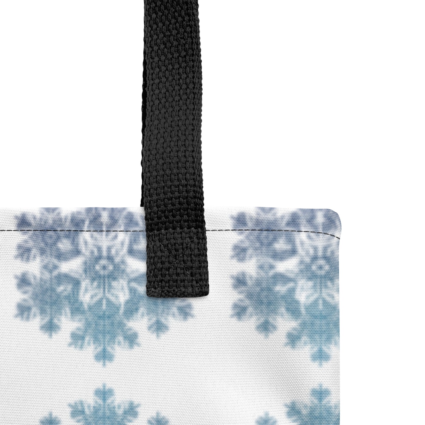 Tote Bag Snowflake Design Blue and White Black Dual Handle 15 in x 15 in