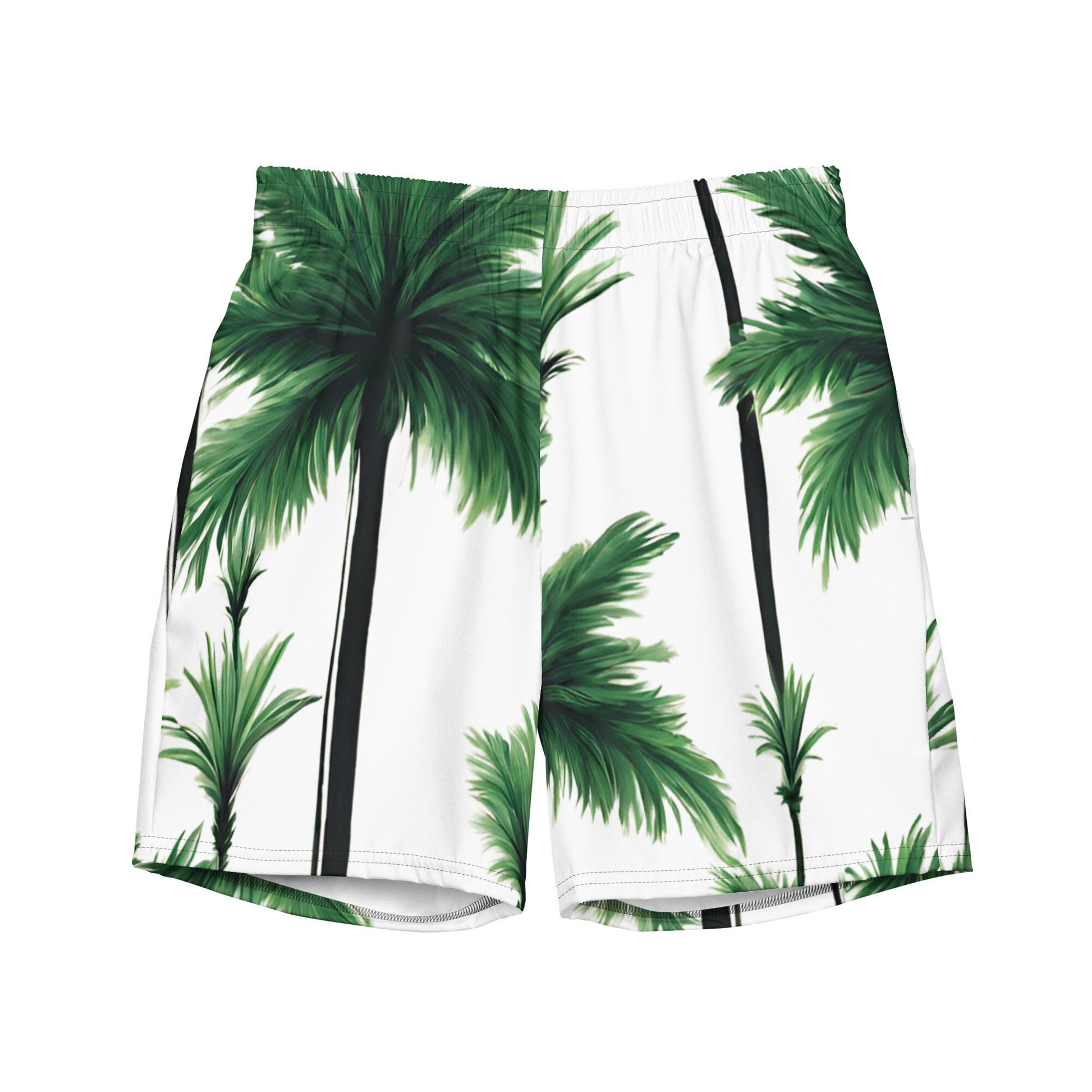 Men&#39;s XS-6XL Swim Trunks Green Palm Tree Silky Inner Liner Drawcord UPF50+