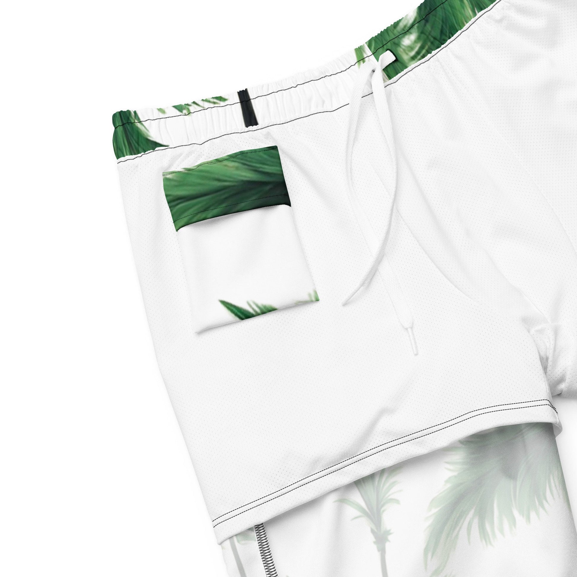 Men&#39;s XS-6XL Swim Trunks Green Palm Tree Silky Inner Liner Drawcord UPF50+