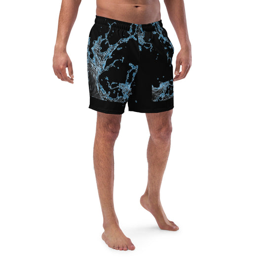 Men&#39;s XS-6XL Swim Trunks Black Swirl Silky Inner Liner Drawcord Pockets