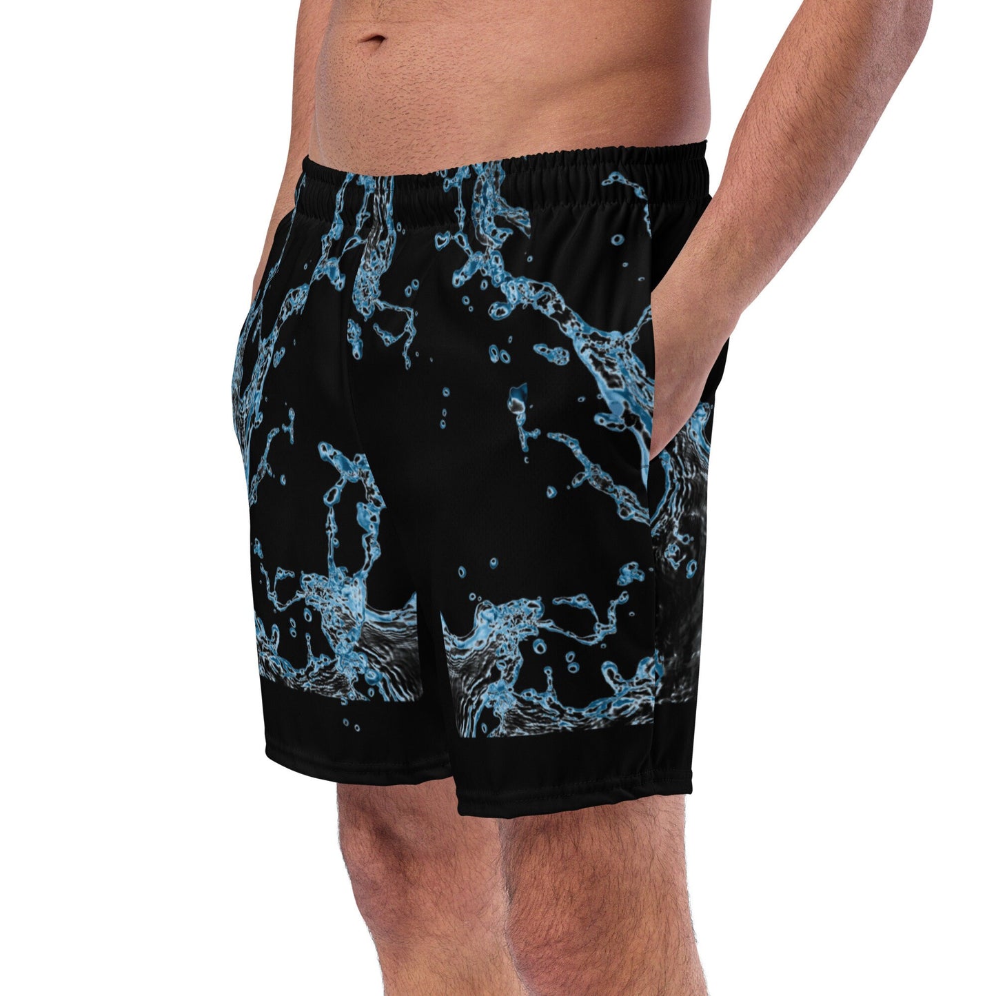 Men&#39;s XS-6XL Swim Trunks Black Swirl Silky Inner Liner Drawcord Pockets