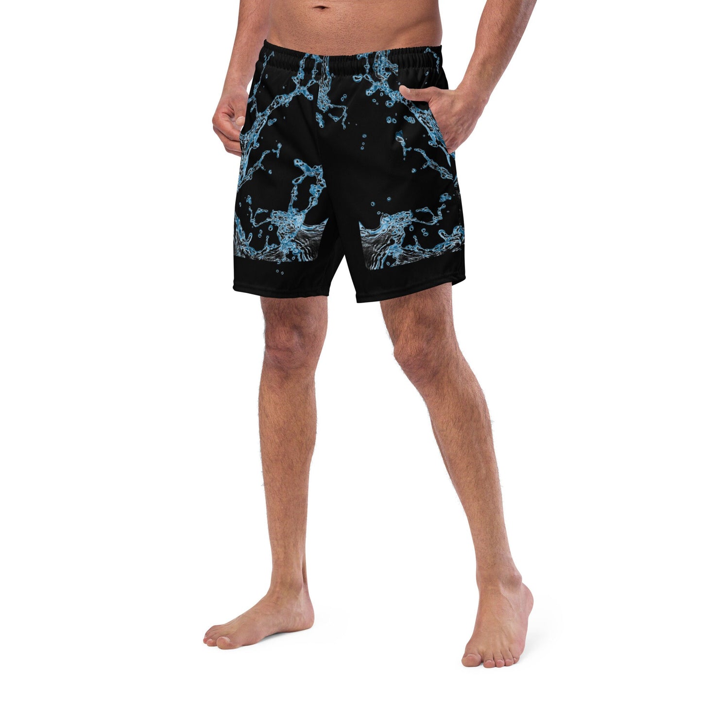 Men&#39;s XS-6XL Swim Trunks Black Swirl Silky Inner Liner Drawcord Pockets