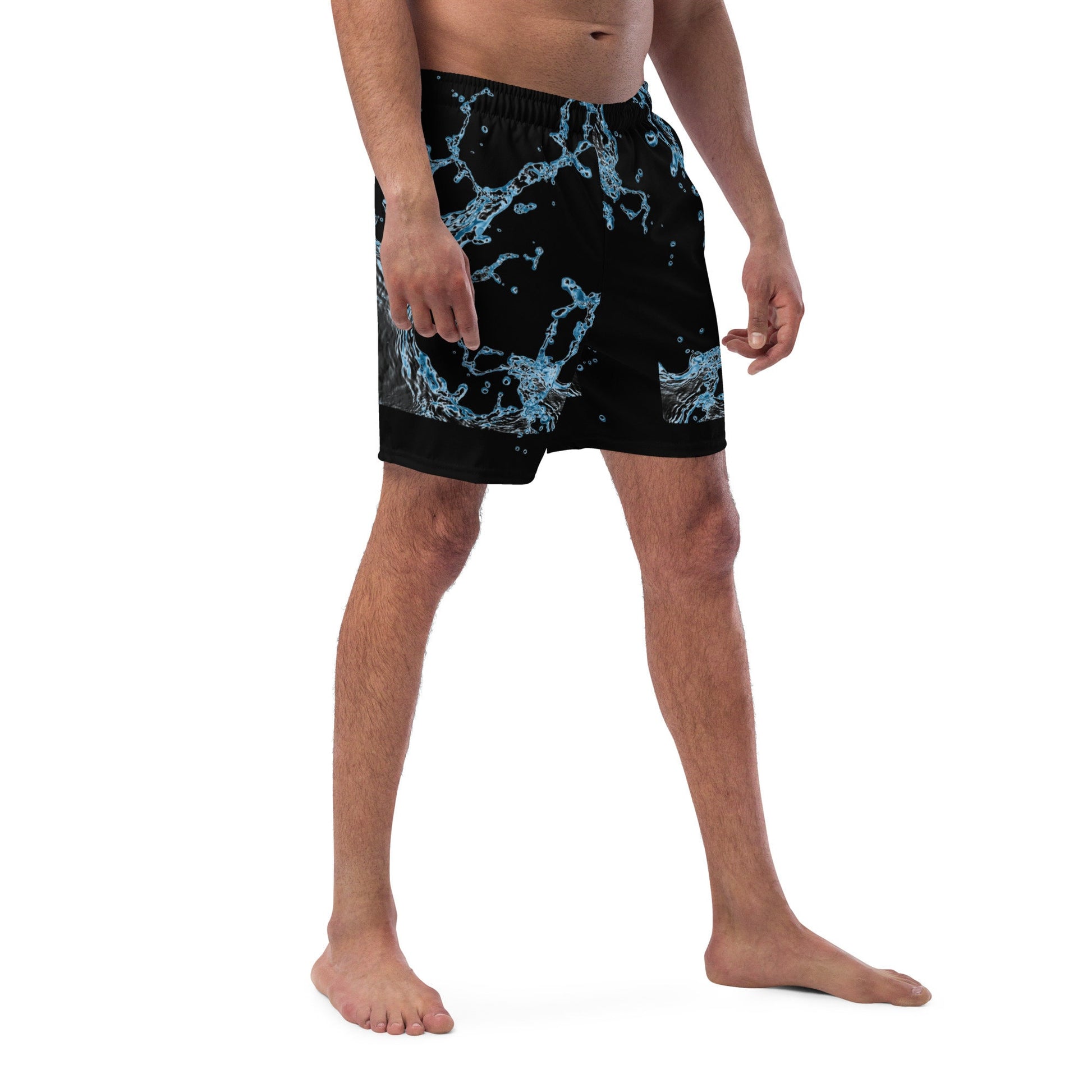 Men&#39;s XS-6XL Swim Trunks Black Swirl Silky Inner Liner Drawcord Pockets