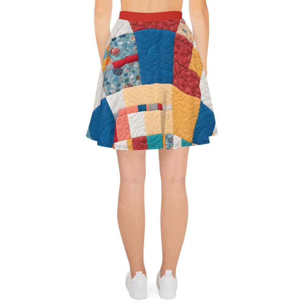 Y2k Colorful Women&#39;s XS-6XL Skater Skirt Flare Mid-Thigh Quilted Style Polyester