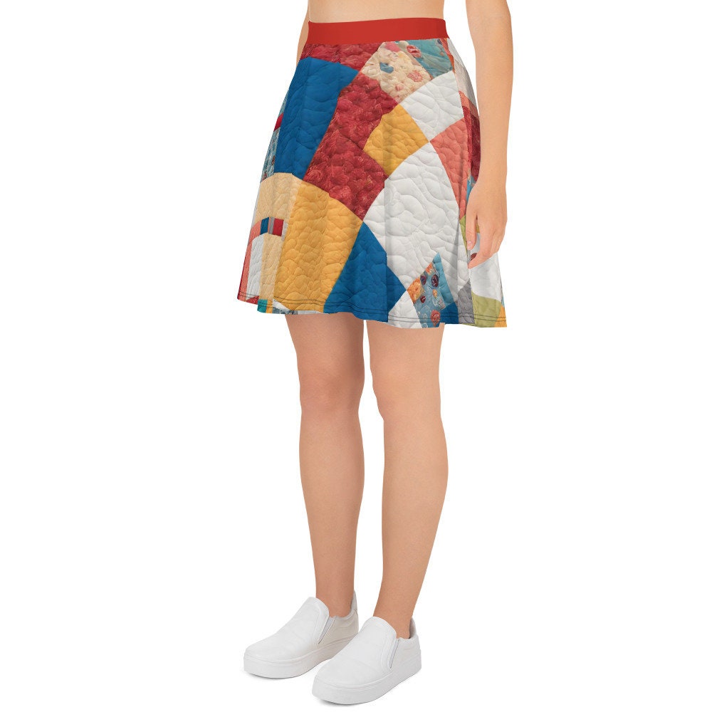 Y2k Colorful Women&#39;s XS-6XL Skater Skirt Flare Mid-Thigh Quilted Style Polyester