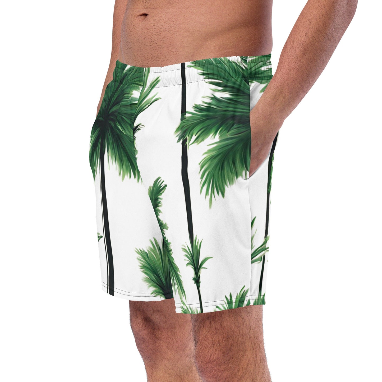 Men&#39;s XS-6XL Swim Trunks Green Palm Tree Silky Inner Liner Drawcord UPF50+