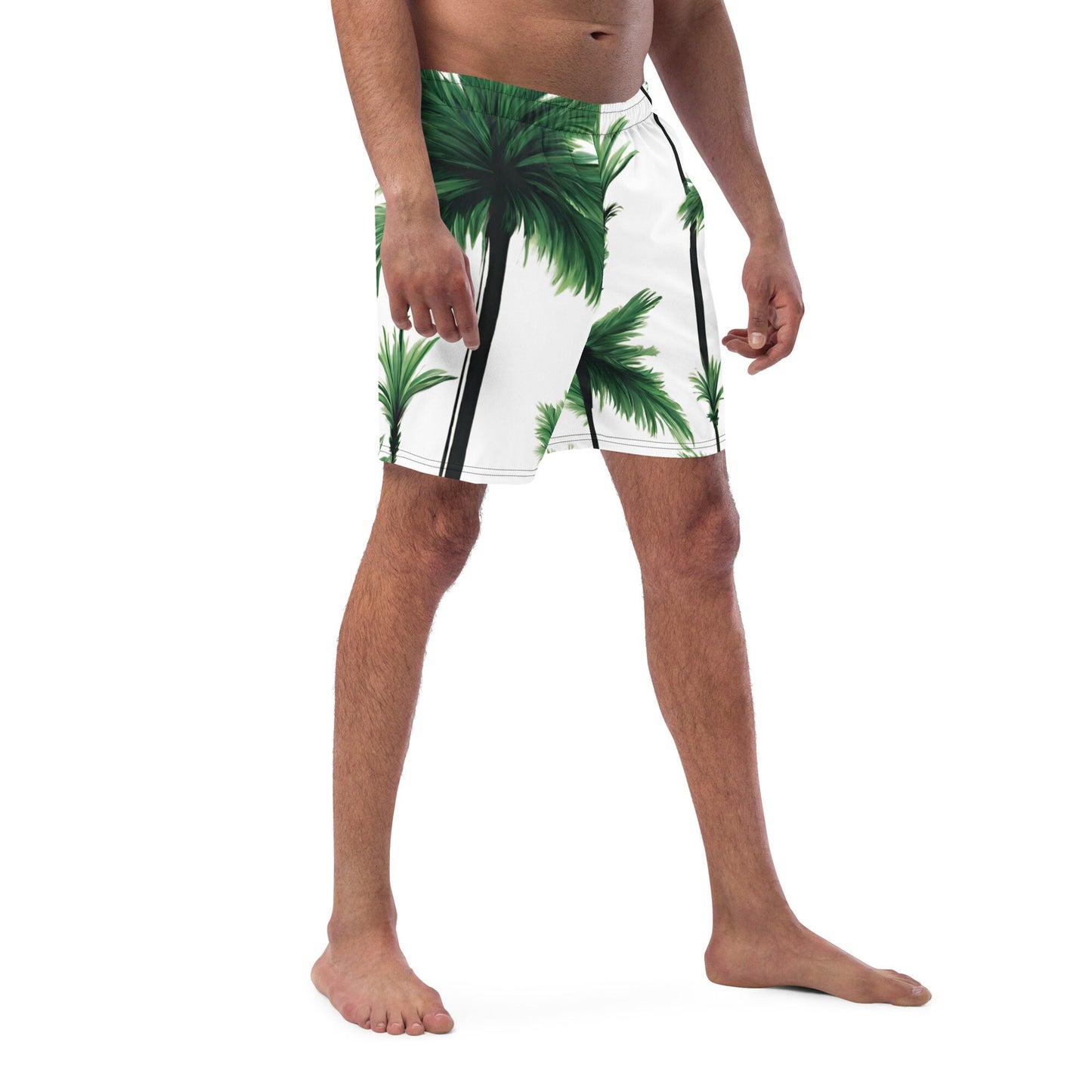 Men&#39;s XS-6XL Swim Trunks Green Palm Tree Silky Inner Liner Drawcord UPF50+