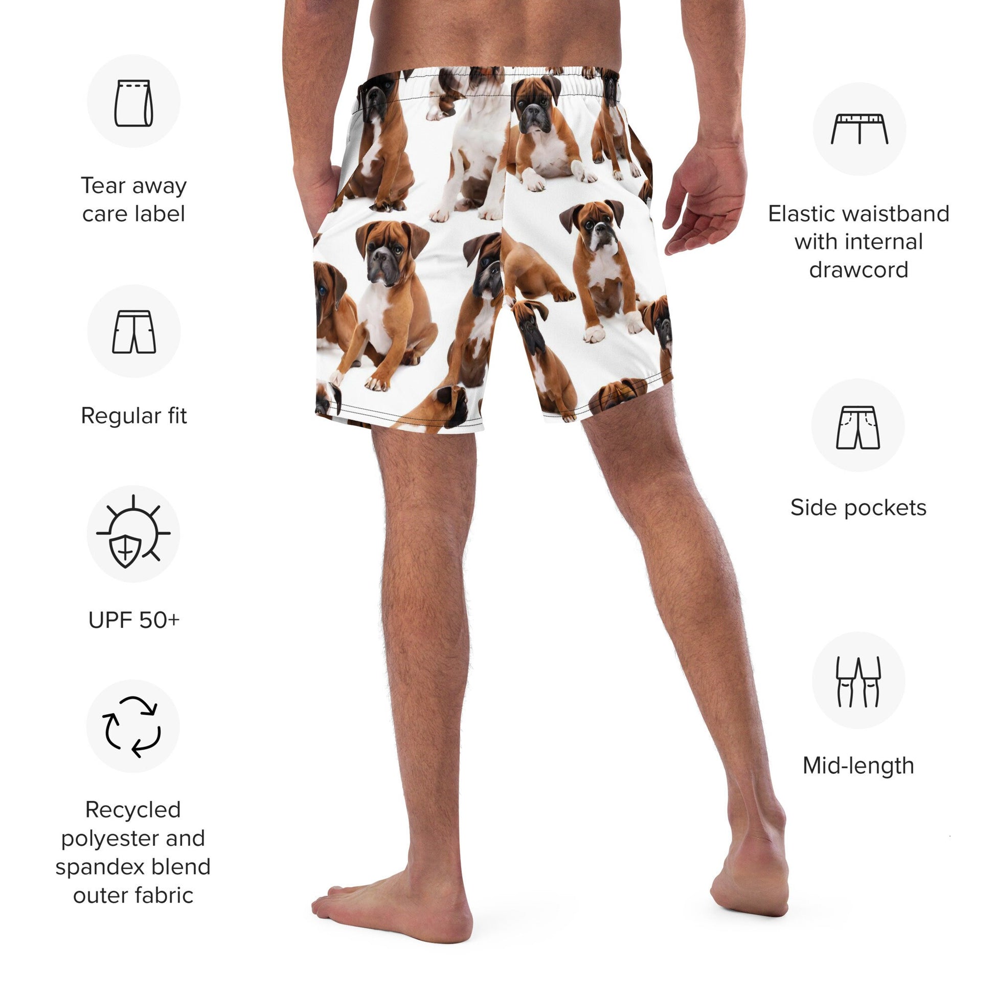 Men&#39;s XS-6XL Swim Trunks Pet Lovers Dog Design Silky Inner Liner Drawcord