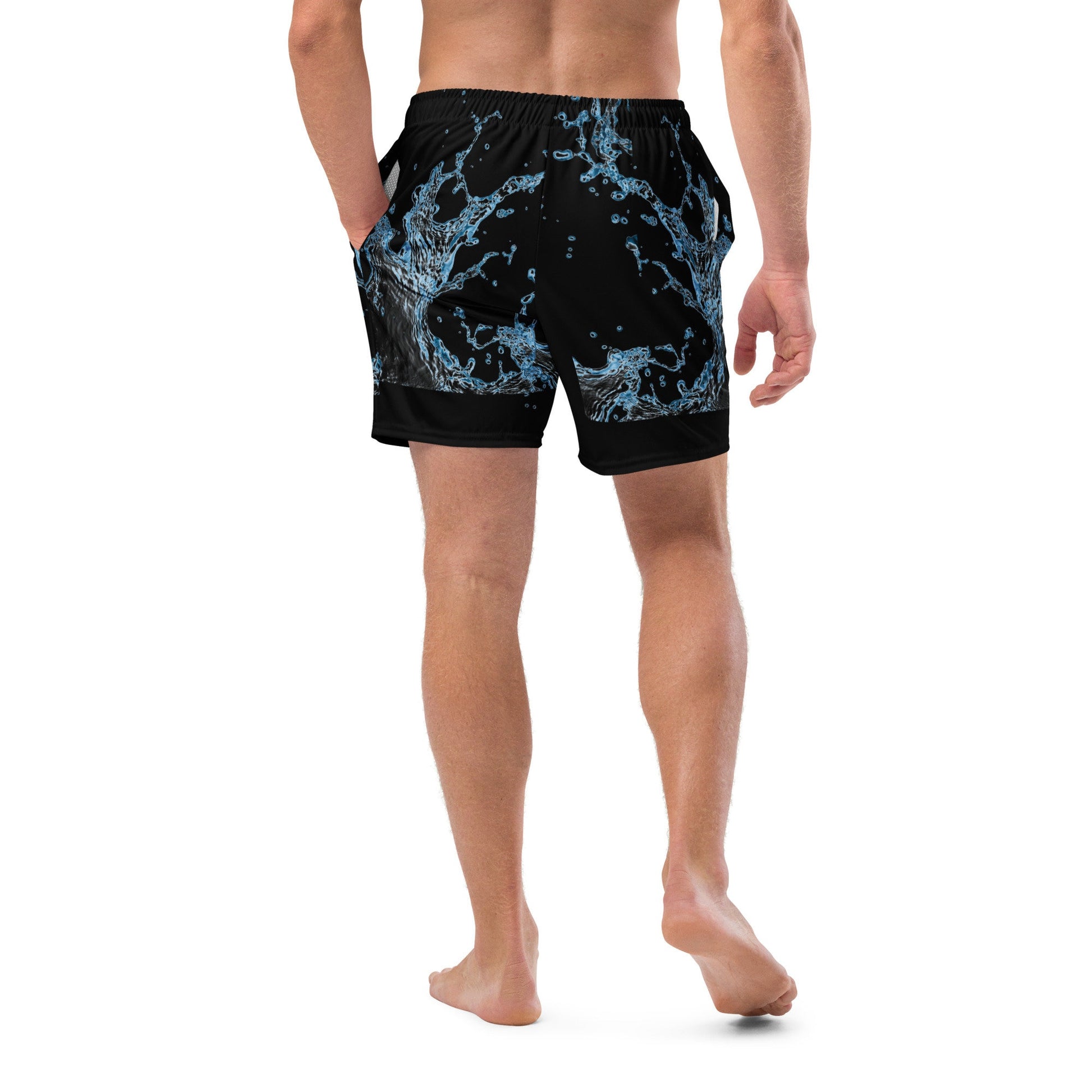 Men&#39;s XS-6XL Swim Trunks Black Swirl Silky Inner Liner Drawcord Pockets