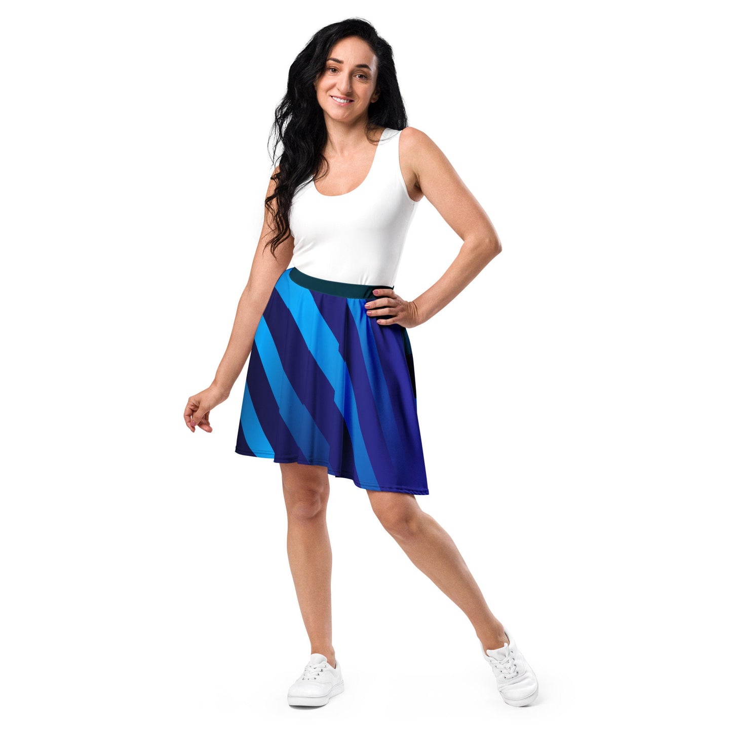 New Women&#39;s Skater Skirt XS-3XL Flare Mid-Thigh Blue Moisture Wicking UPF50+