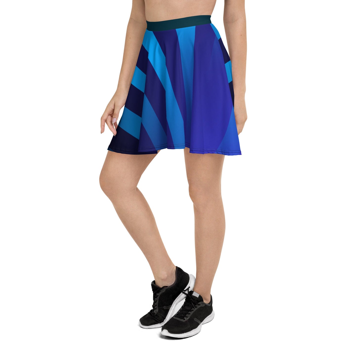 New Women&#39;s Skater Skirt XS-3XL Flare Mid-Thigh Blue Moisture Wicking UPF50+