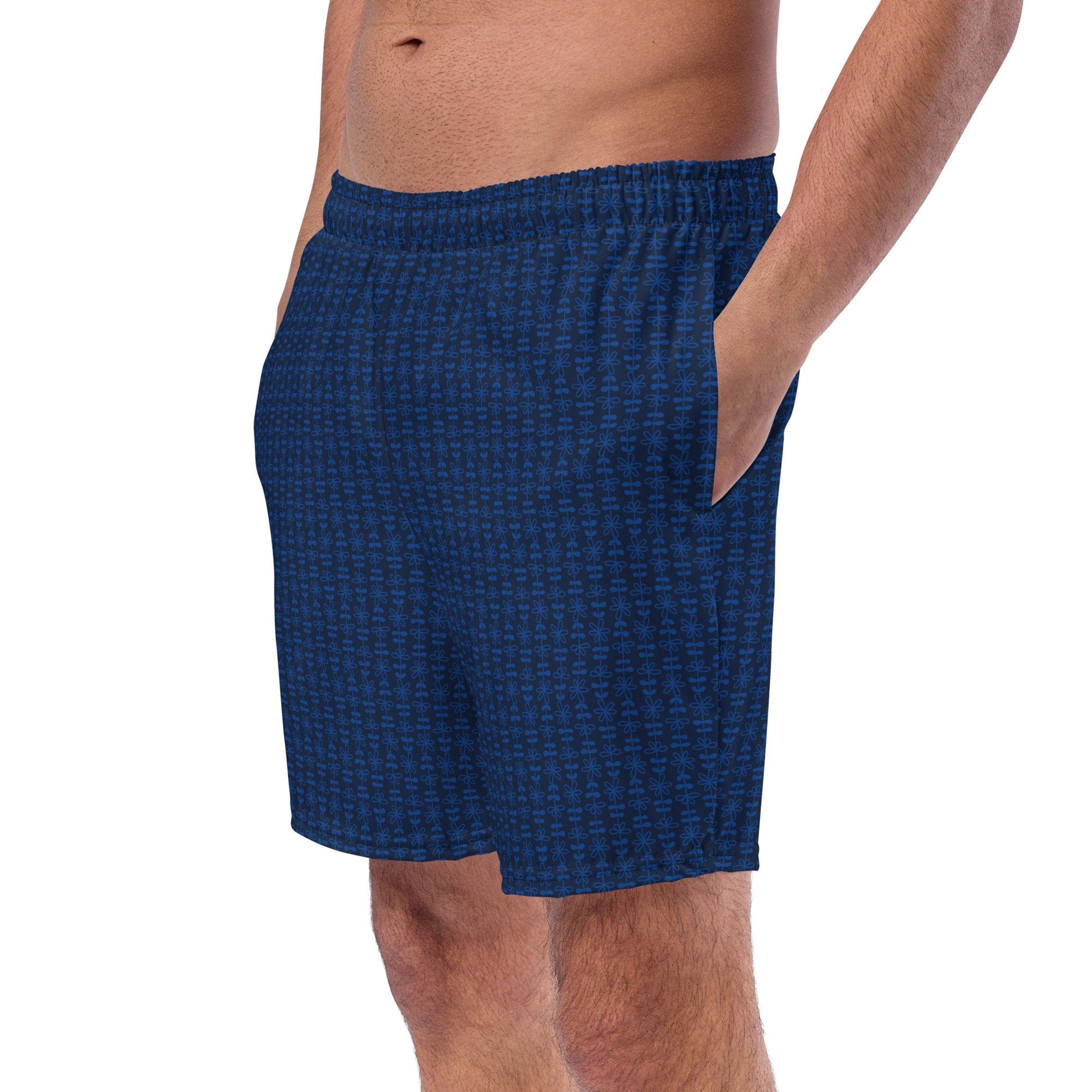 Men&#39;s XS-6XL Swim Trunks Dark Blue Mid Long Inner Liner Drawcord UPF50+