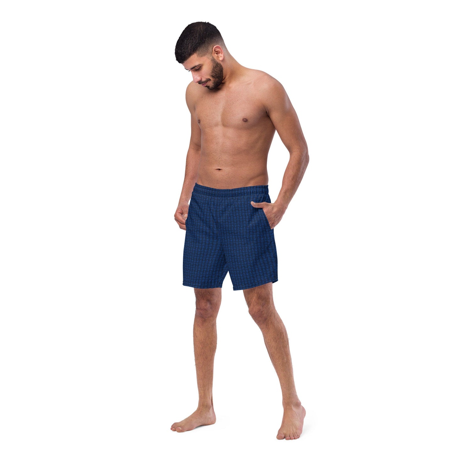 Men&#39;s XS-6XL Swim Trunks Dark Blue Mid Long Inner Liner Drawcord UPF50+