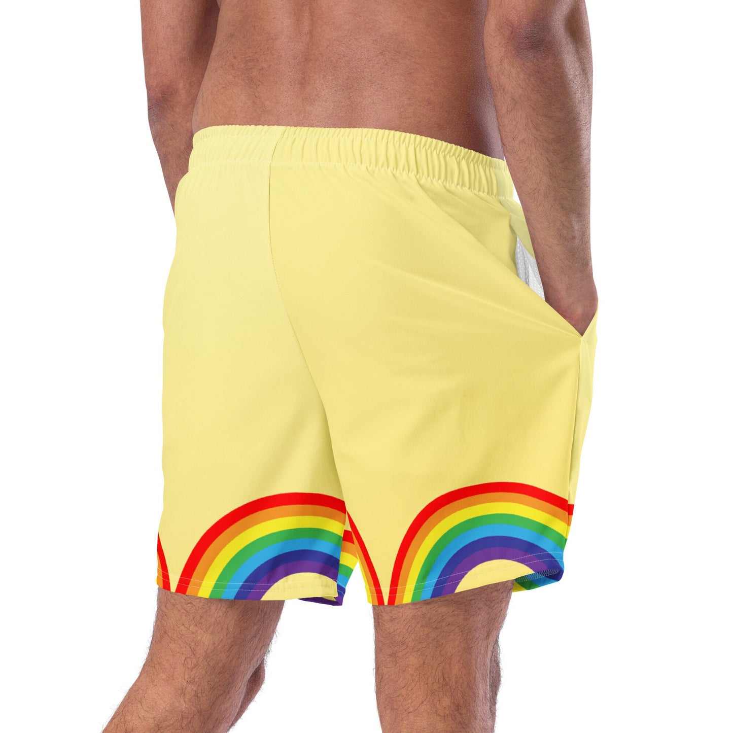 Men&#39;s Swim Trunks Yellow with Rainbows S/6XL Liner Pockets UPF50+