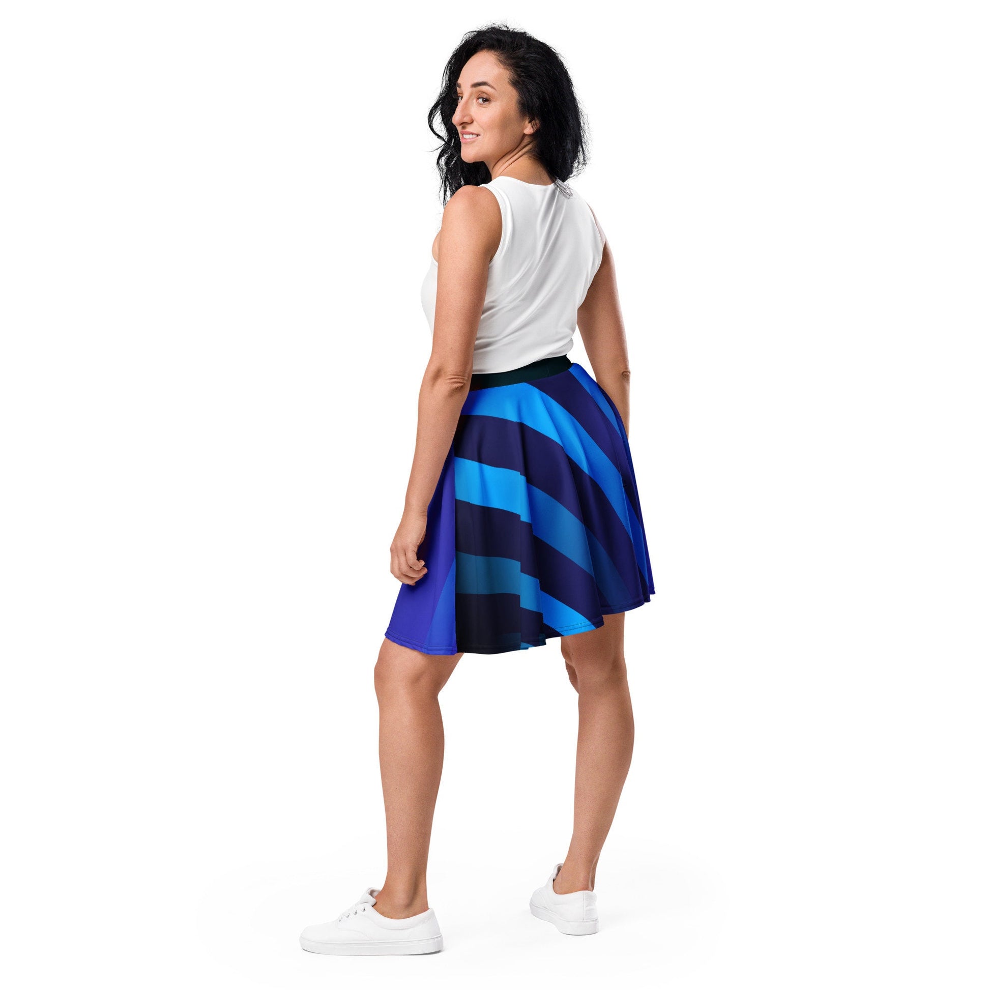 New Women&#39;s Skater Skirt XS-3XL Flare Mid-Thigh Blue Moisture Wicking UPF50+