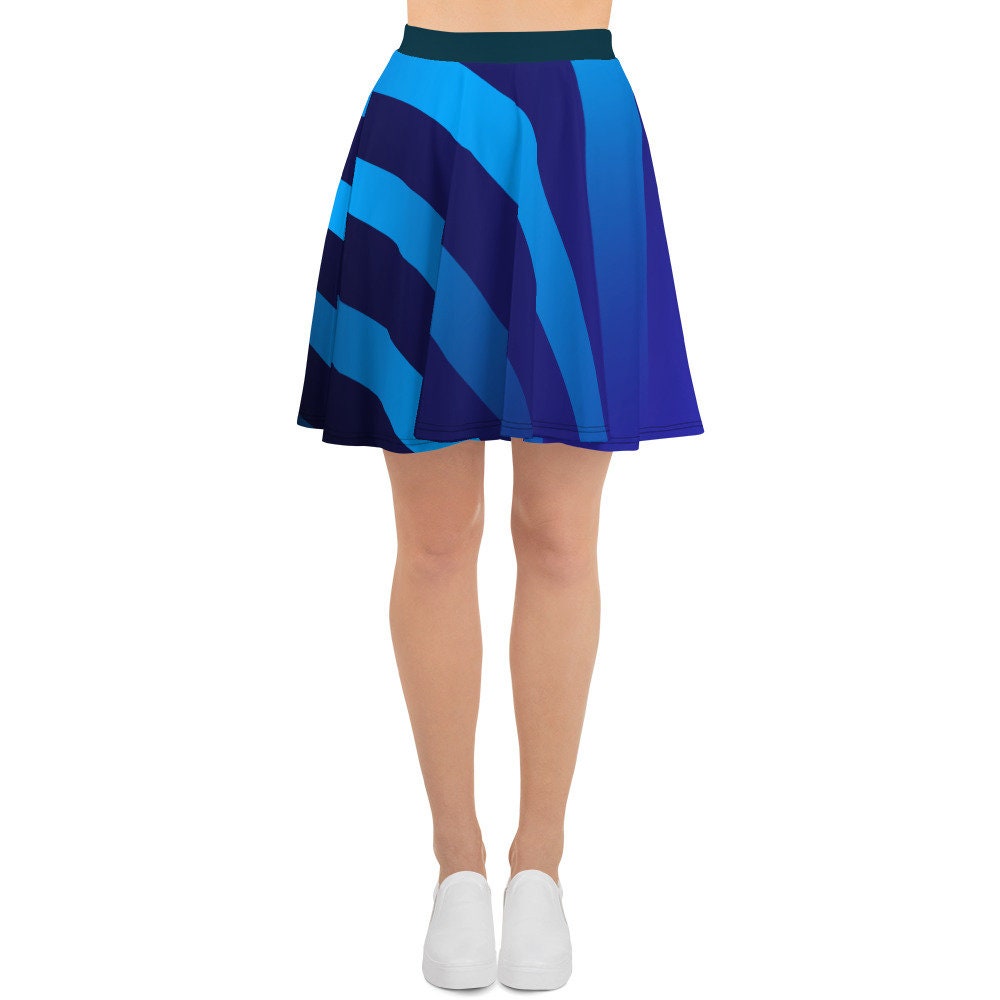 New Women&#39;s Skater Skirt XS-3XL Flare Mid-Thigh Blue Moisture Wicking UPF50+