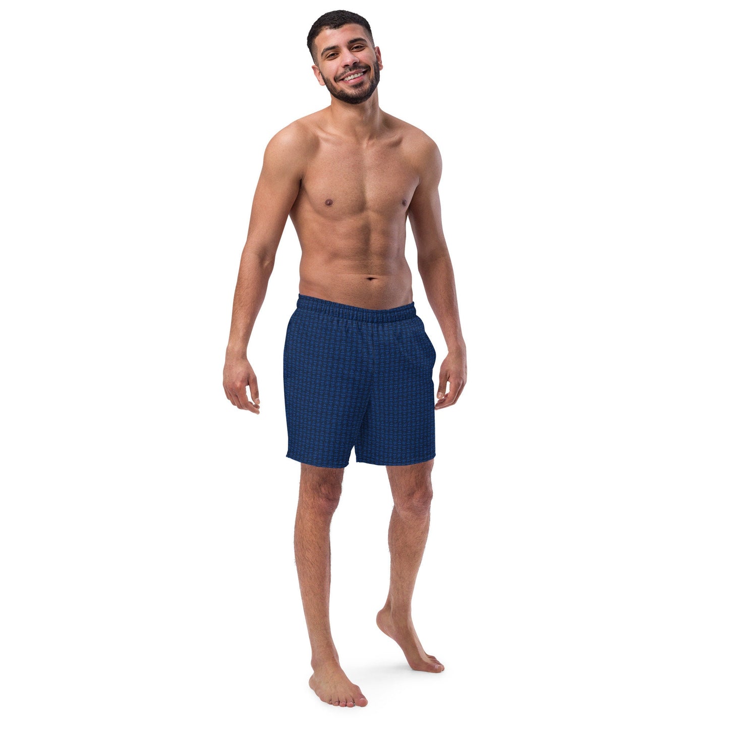 Men&#39;s XS-6XL Swim Trunks Dark Blue Mid Long Inner Liner Drawcord UPF50+