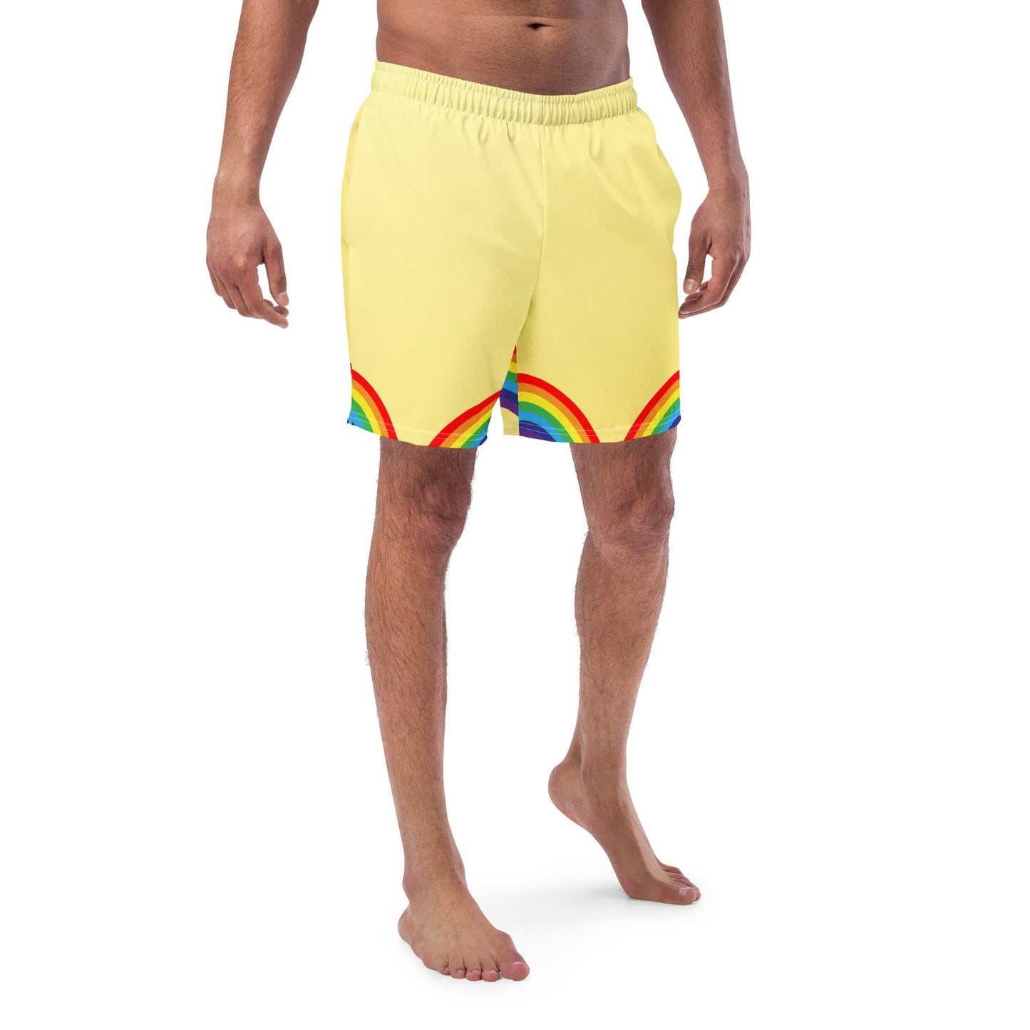 Men&#39;s Swim Trunks Yellow with Rainbows S/6XL Liner Pockets UPF50+