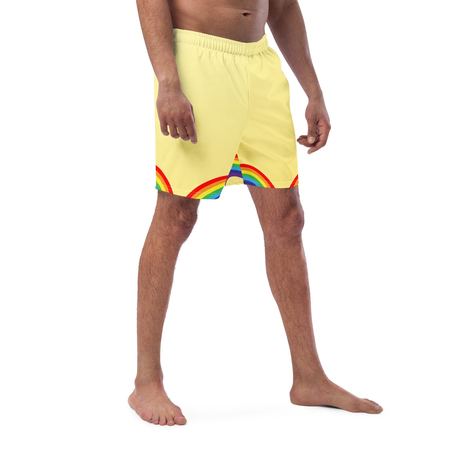 Men&#39;s Swim Trunks Yellow with Rainbows S/6XL Liner Pockets UPF50+